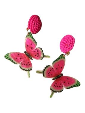 Pink and Green Watermelon Butterfly Earrings